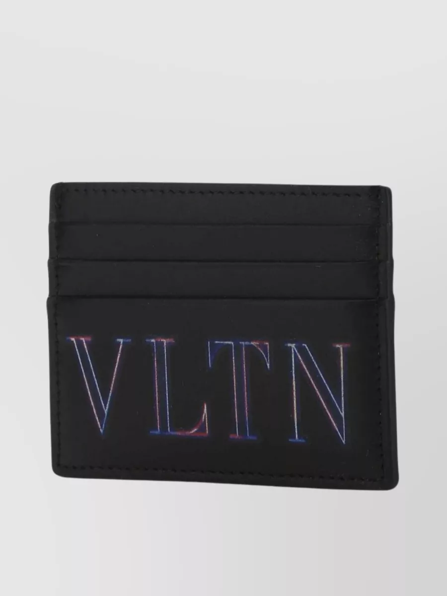 Shop Valentino Leather Stitched Card Holder In Black