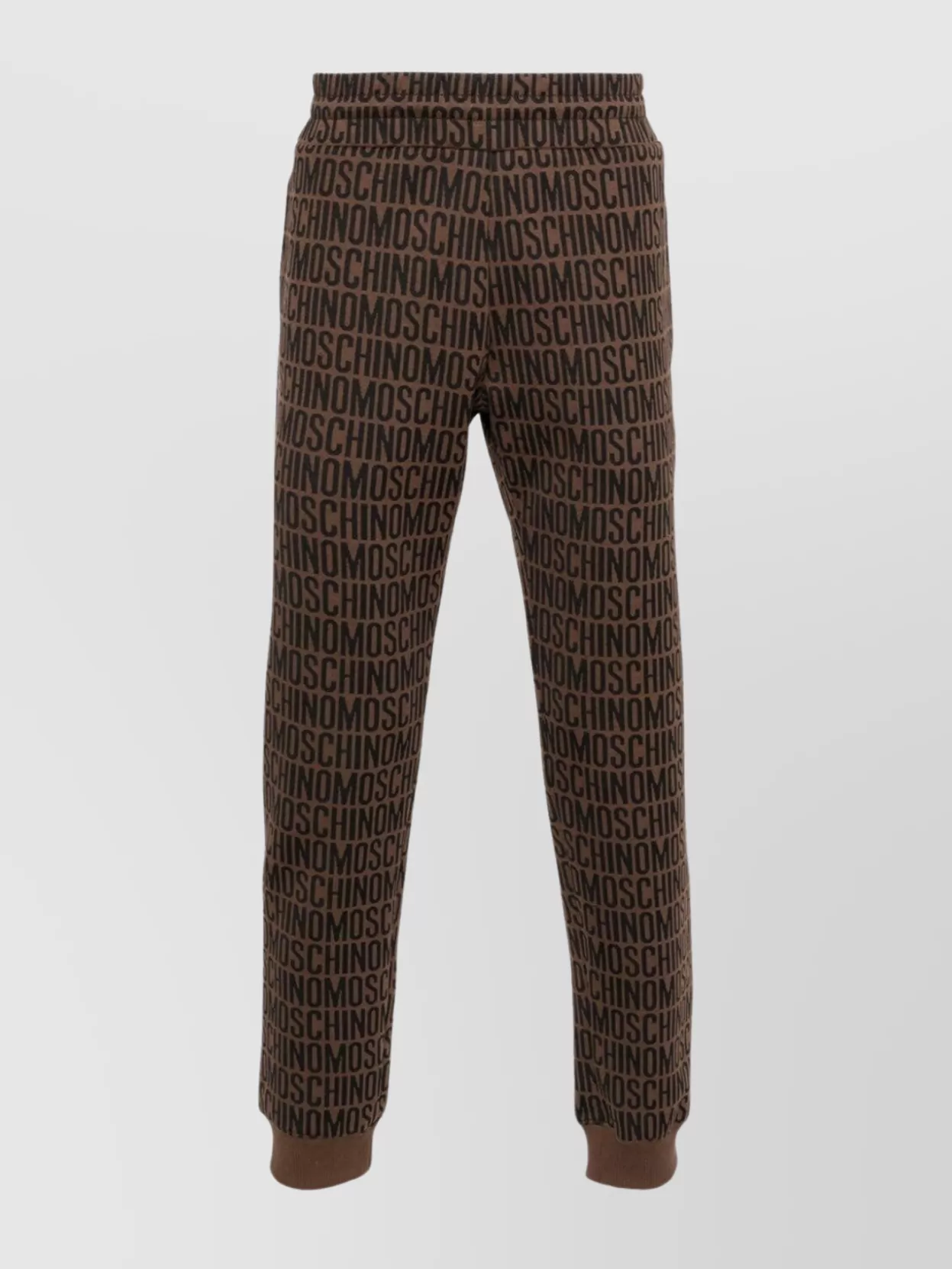 Shop Moschino Ribbed Ankle Tapered Leg Pants In Brown