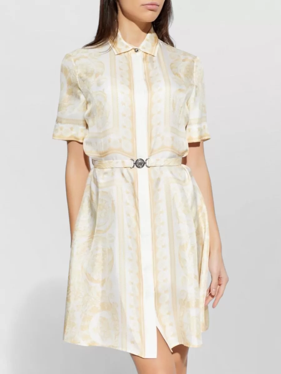 Versace Barocco Silk Shirt Dress Belted Waist