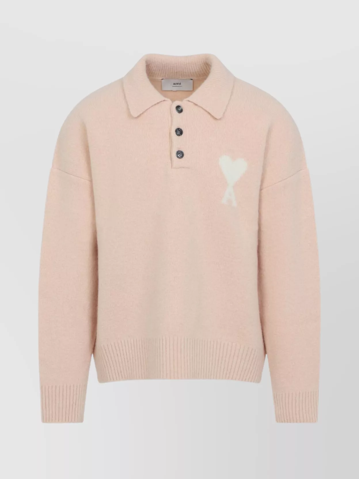 Ami Paris Ribbed Cuff And Hem Polo Sweater
