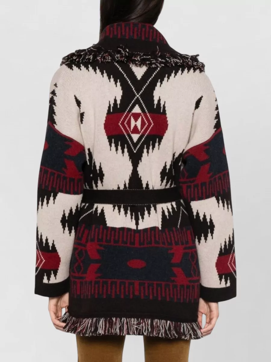 Alanui Cashmere Jacquard Fringed Belted Cardigan