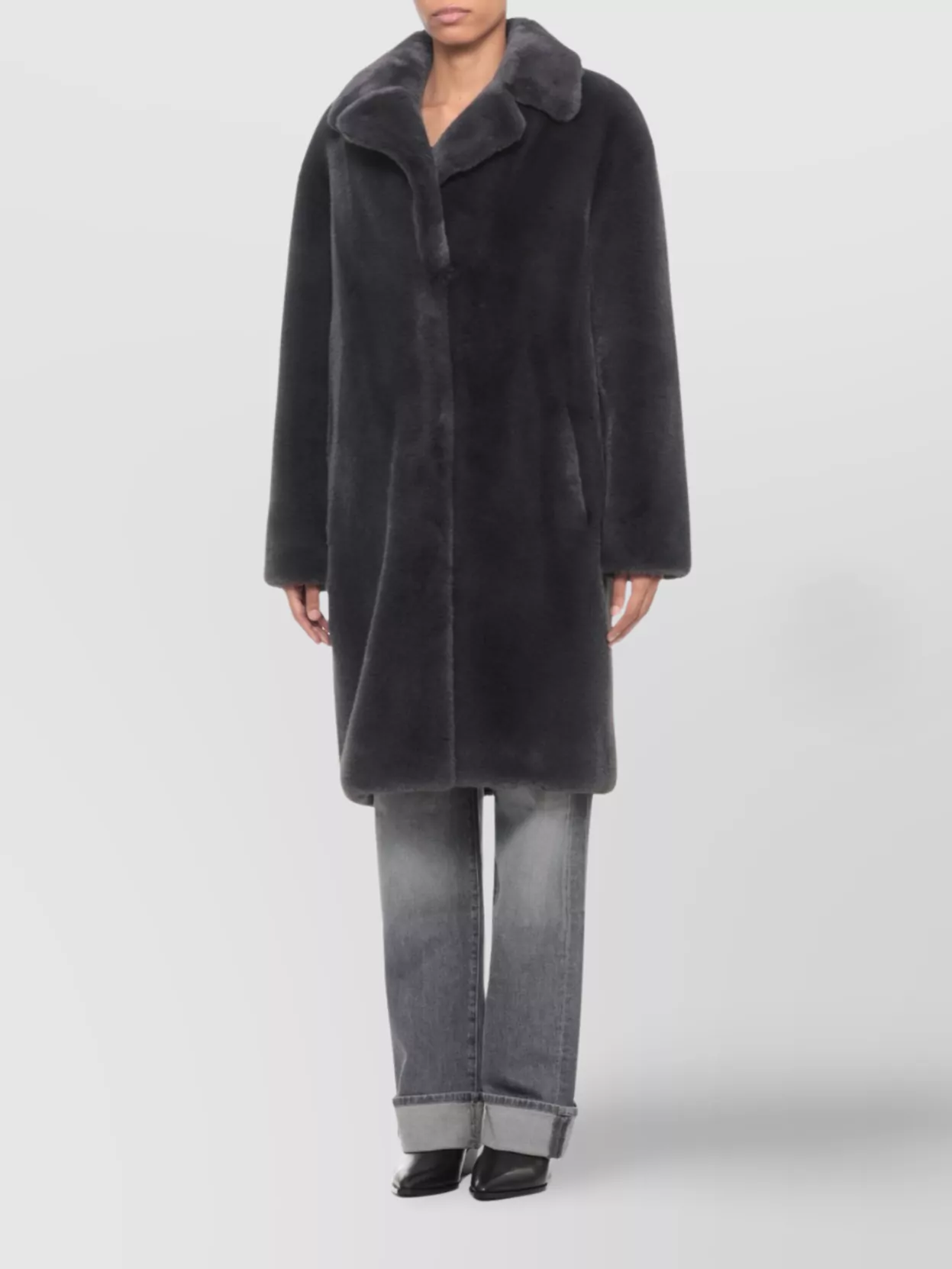 Stand Studio Long Sleeve Faux Fur Coat With Pockets