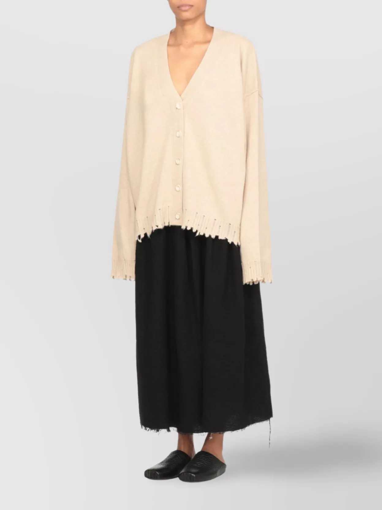 Uma Wang Cashmere V Neck Cardigan With Ribbed Trims