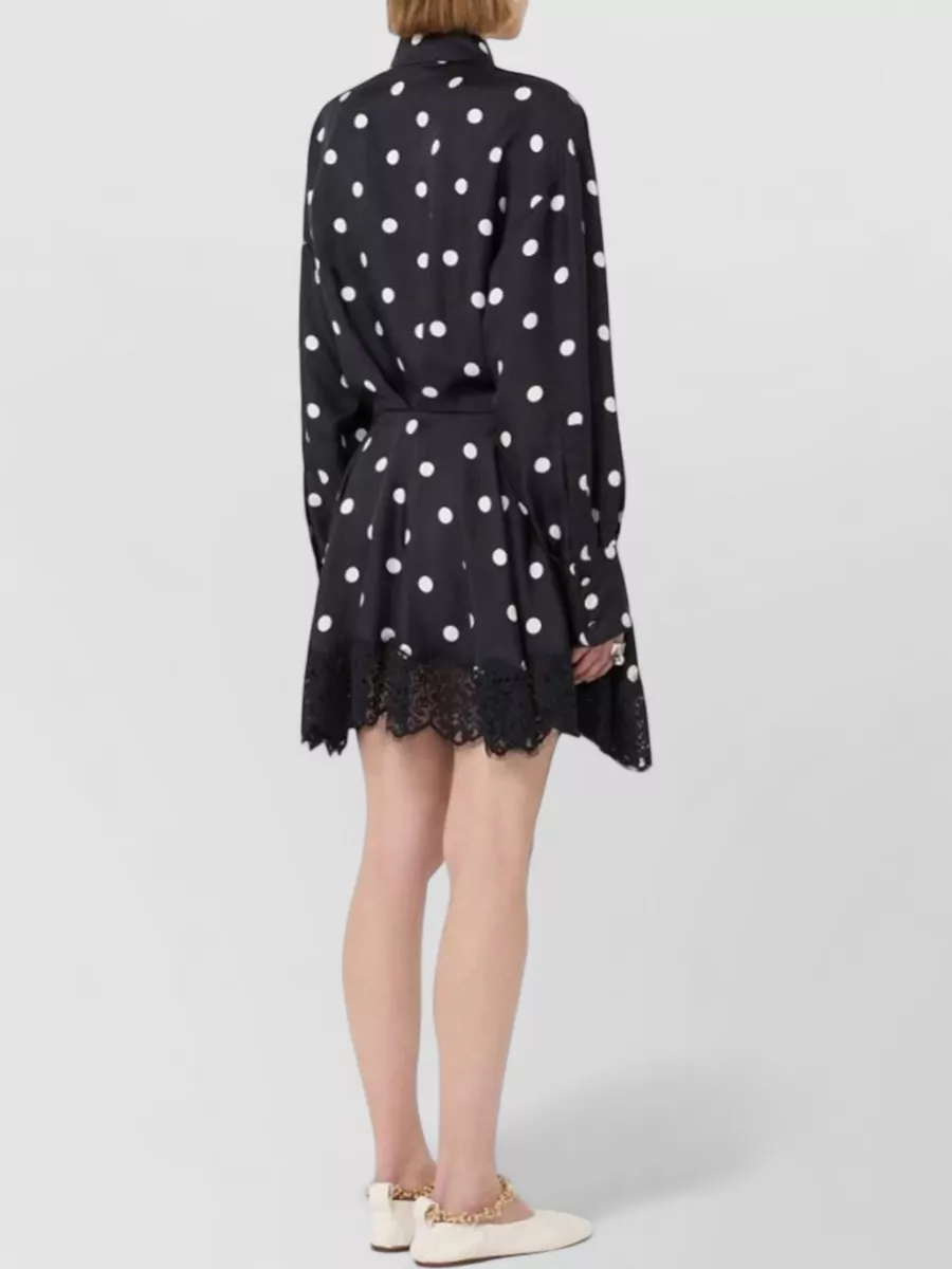 Sportmax Silk Polka-Dot Lace-Trim Wrap Mini Shirt Dress