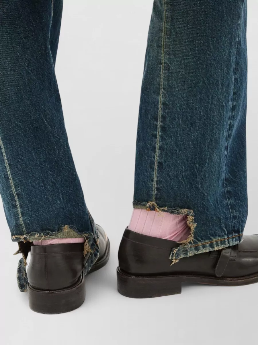 Versace Denim Distressed Straight-Leg Jeans