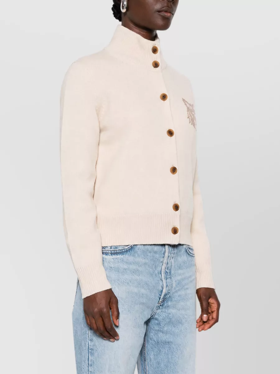 Maison Kitsuné Wool Intarsia-Knit High-Neck Cardigan