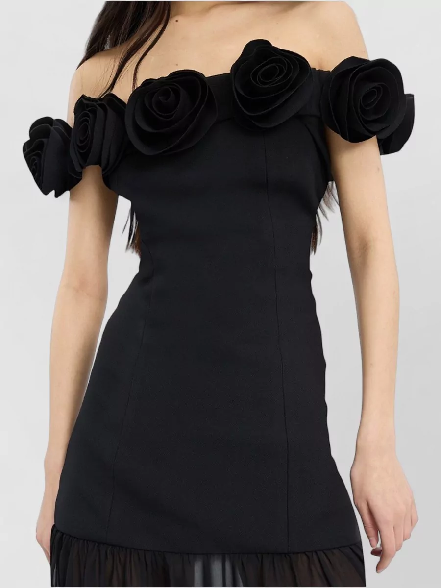 Rotate Floral Appliqué Off-Shoulder Maxi Dress