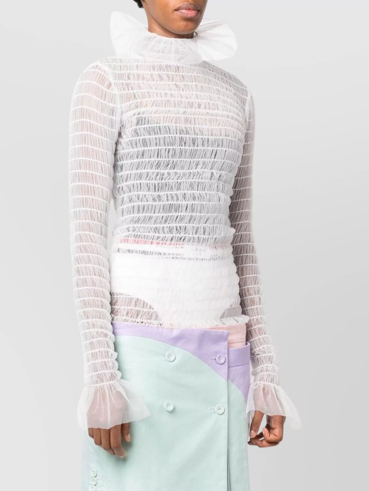 Thom Browne High Neck Frilled Tulle Top