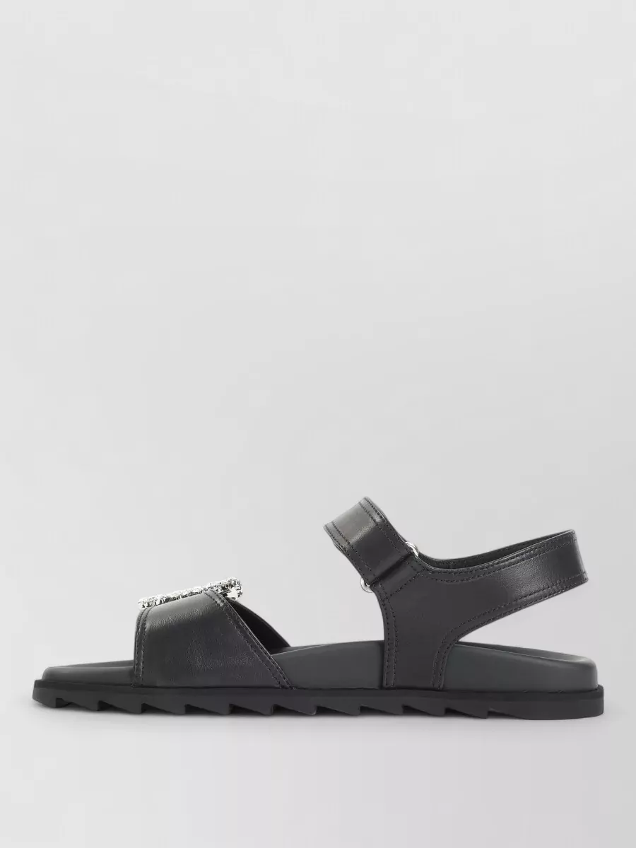 Roger Vivier Leather Crystal-Embellished Slides