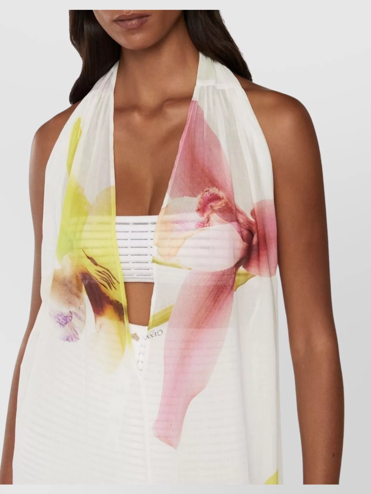 Genny Cotton Halter Neck Floral Print Dress In White