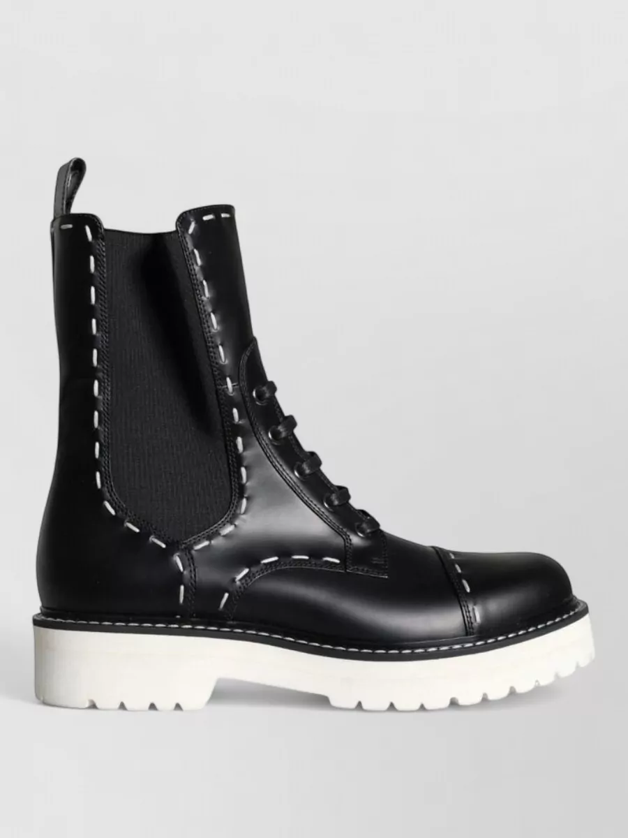 Dolce&Gabbana Leather Combat Mid Calf Boots