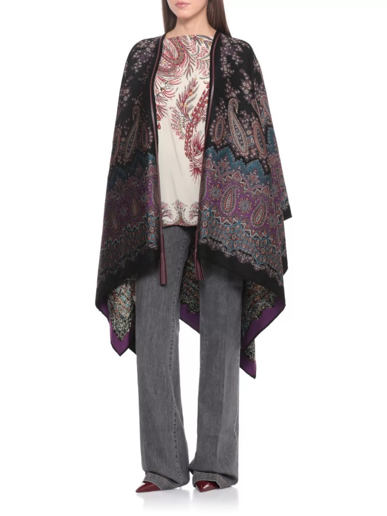 Etro Flowing Poncho Top Floral Design