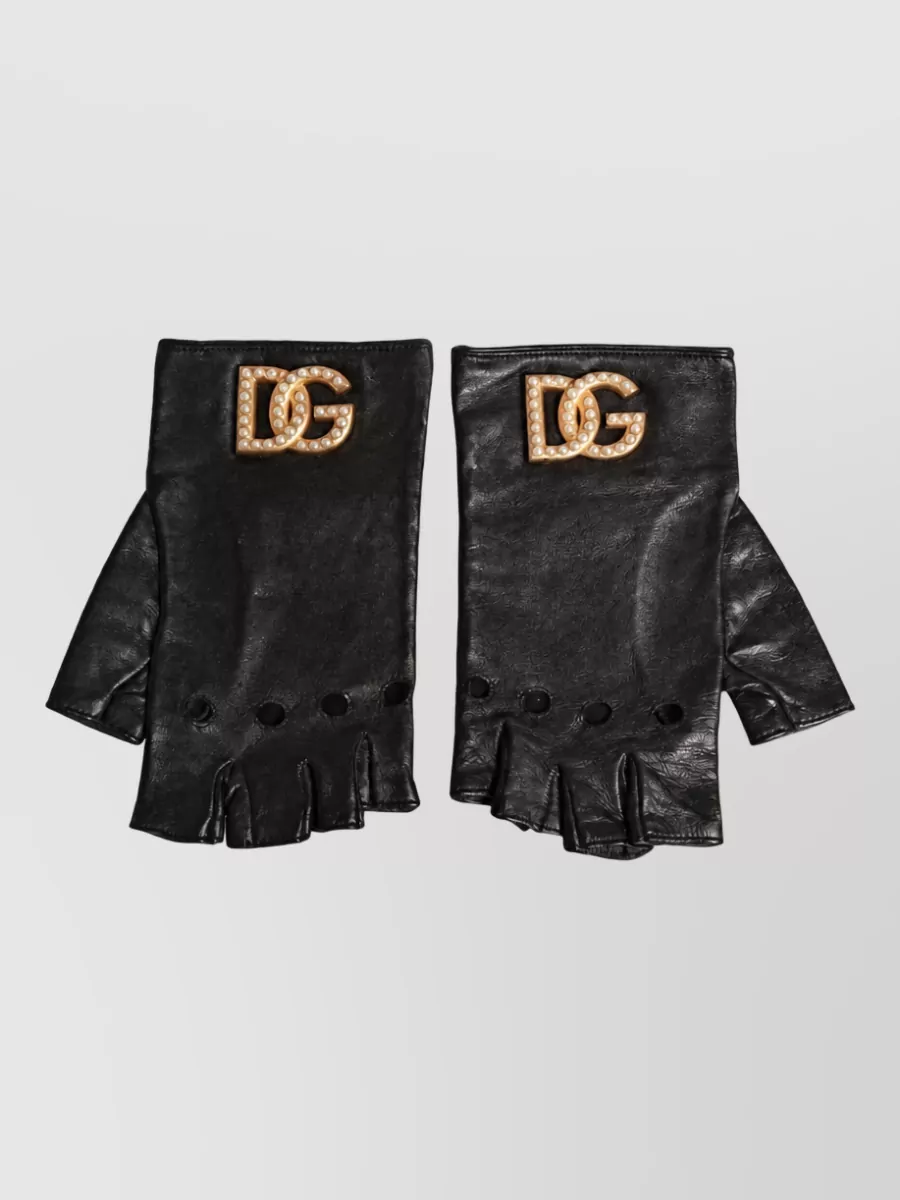 Dolce&Gabbana embellished leather wrist length fingerless gloves
