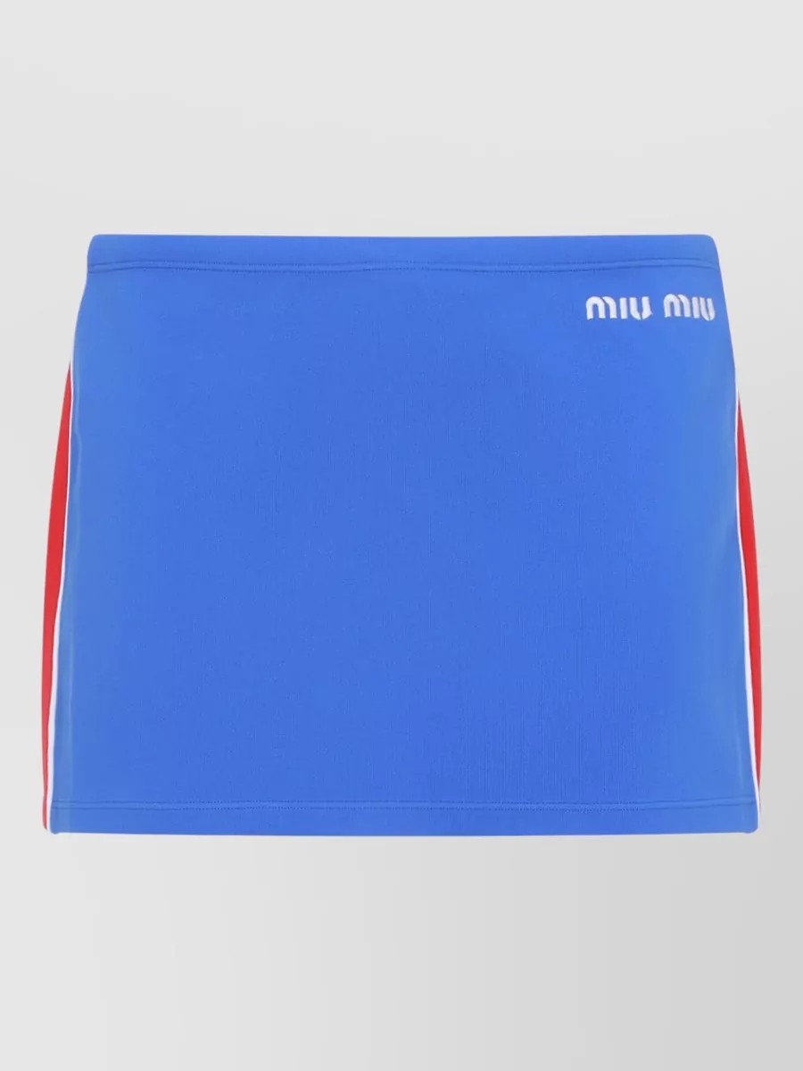 Miu Miu Side Stripe Skirt Elastic Waistband In Blue