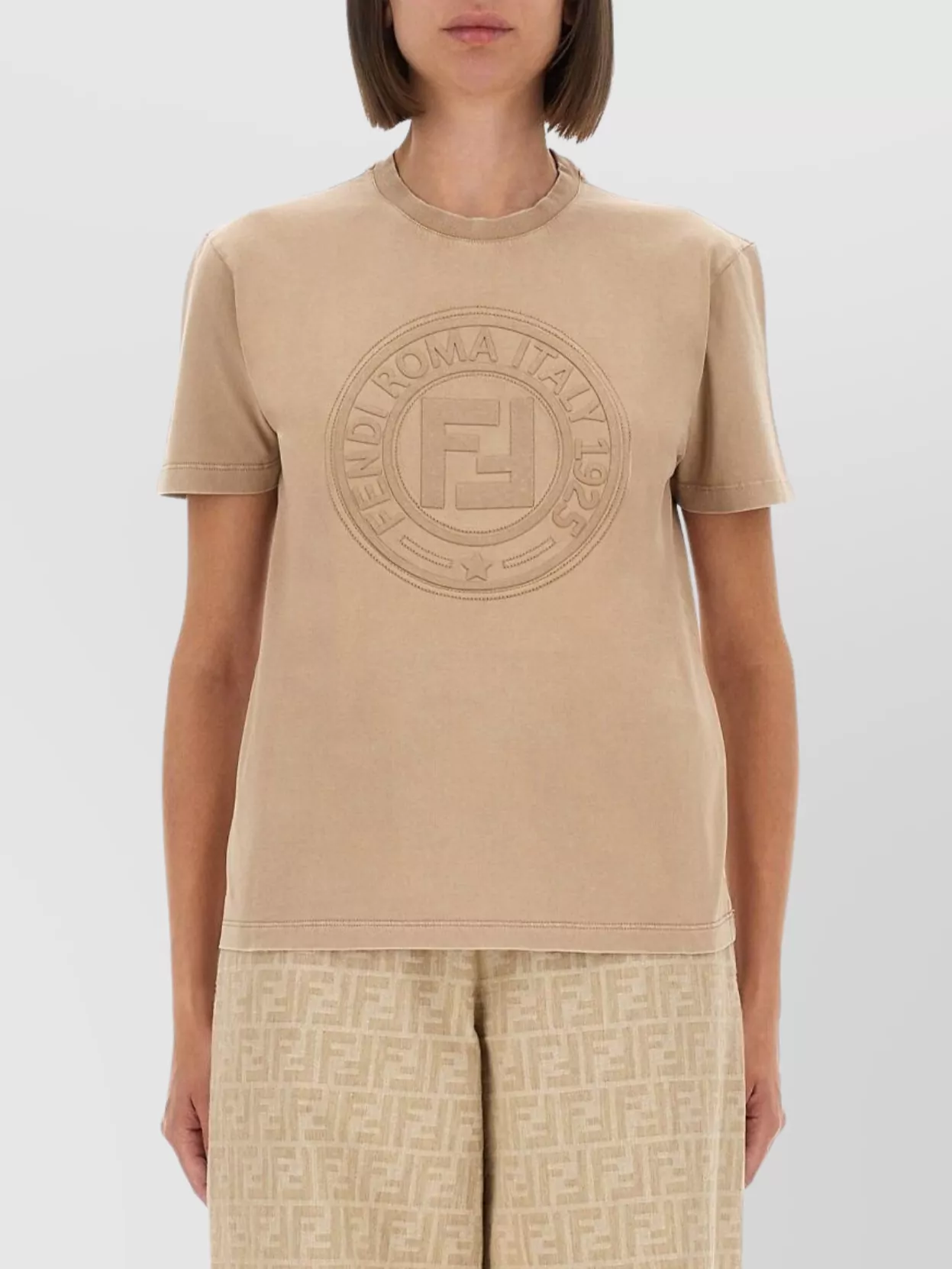 Fendi Classic Crew Neck T-shirt With Embossed Logo Detail In Gold