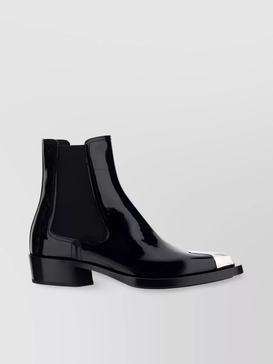 Shop Alexander Mcqueen Pointed Toe Leather Slip-on Boots In Black