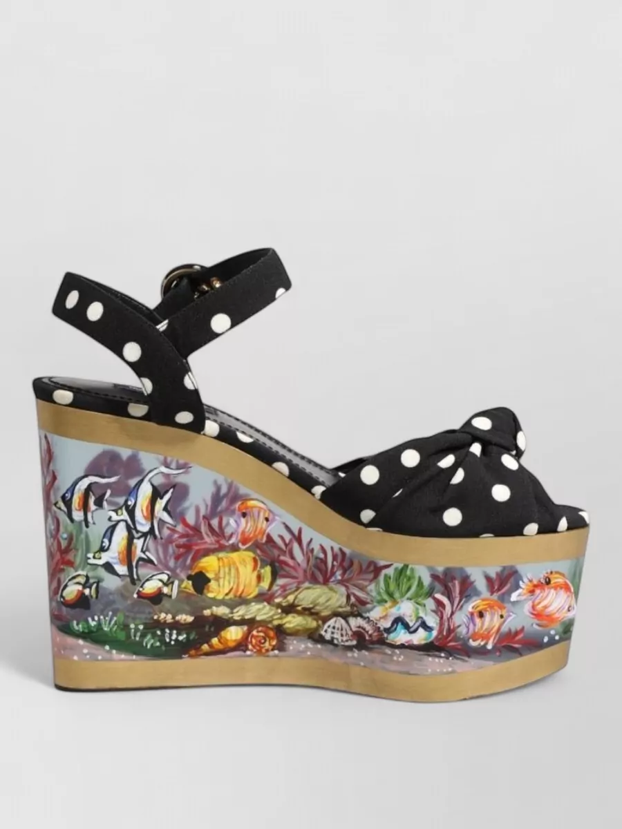 Dolce&Gabbana Leather Polka Dot Wedge Sandals