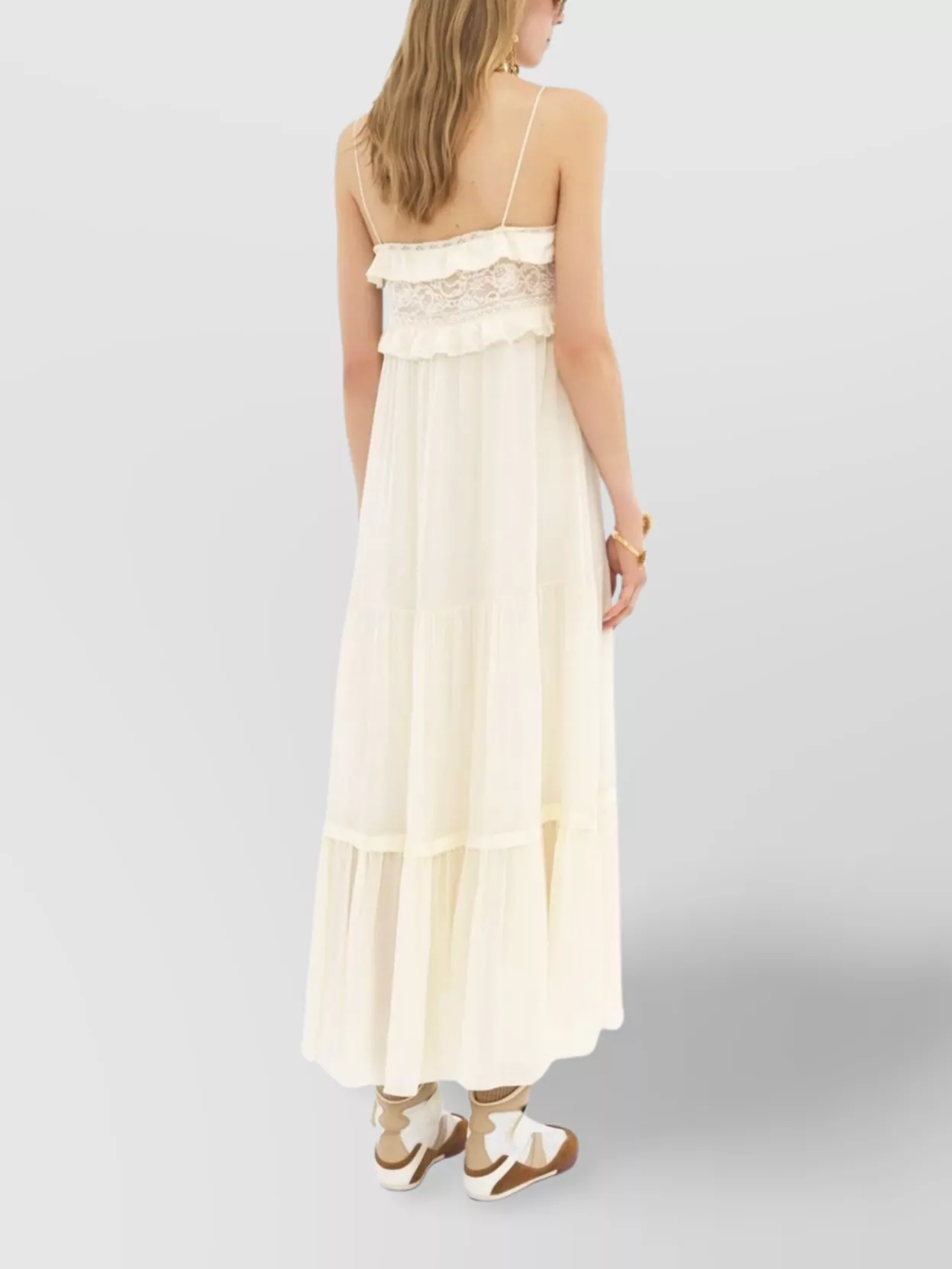 Chloé Tiered Silk Long Dress With Lace Detailing