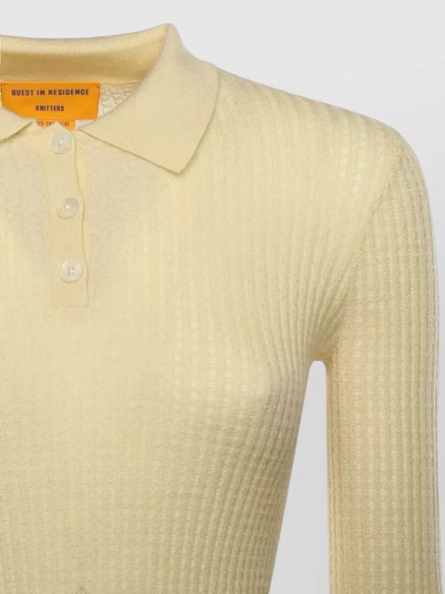 Guest In Residence Cashmere Honeycomb-Knit Long-Sleeve Polo Top