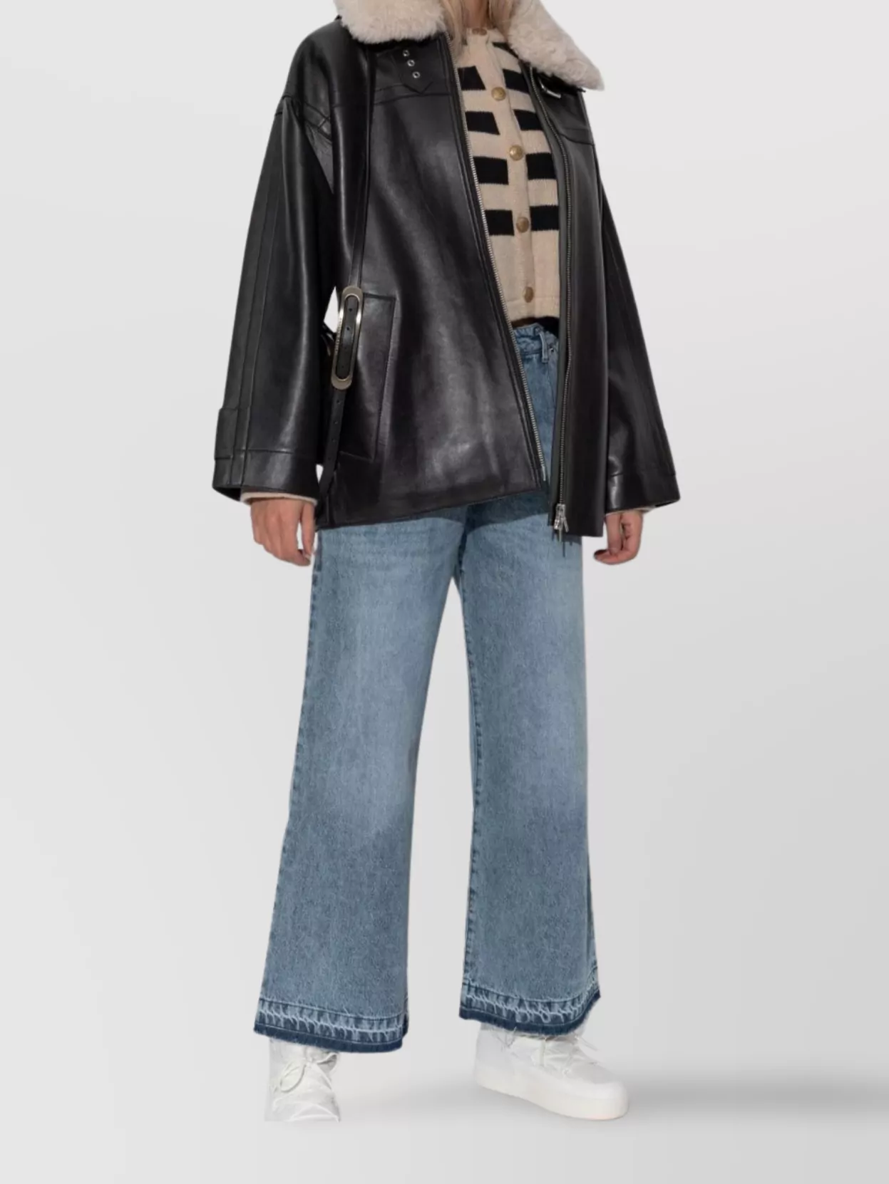 Shop Halfboy Wide-leg Denim Trousers Featuring Pleat Detailing
