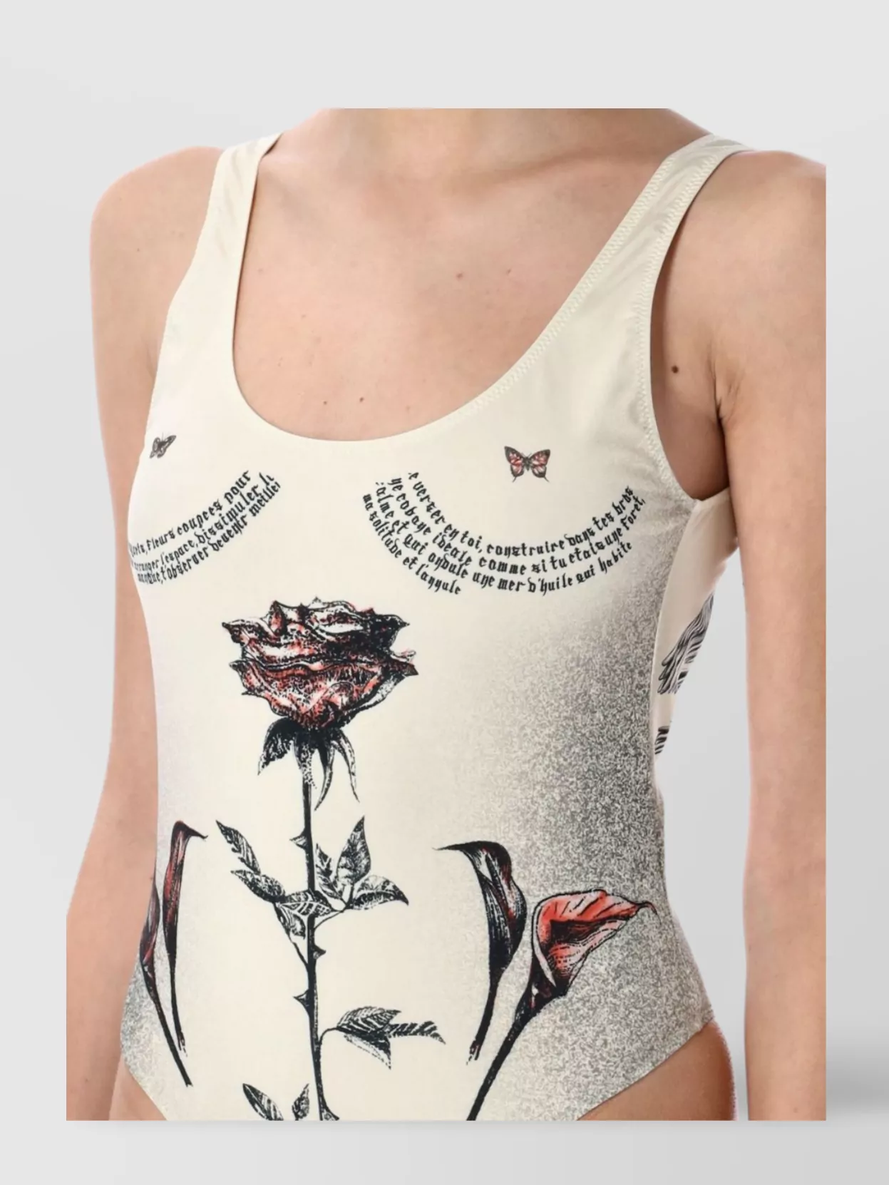 Jean Paul Gaultier Scoop Neckline Low Back Sleeveless High-Cut Leg Graphic Print