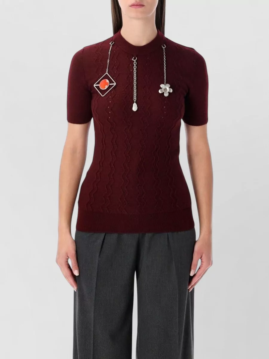 Prada Knit Top Jewelry Chains Pendants Wool In Red