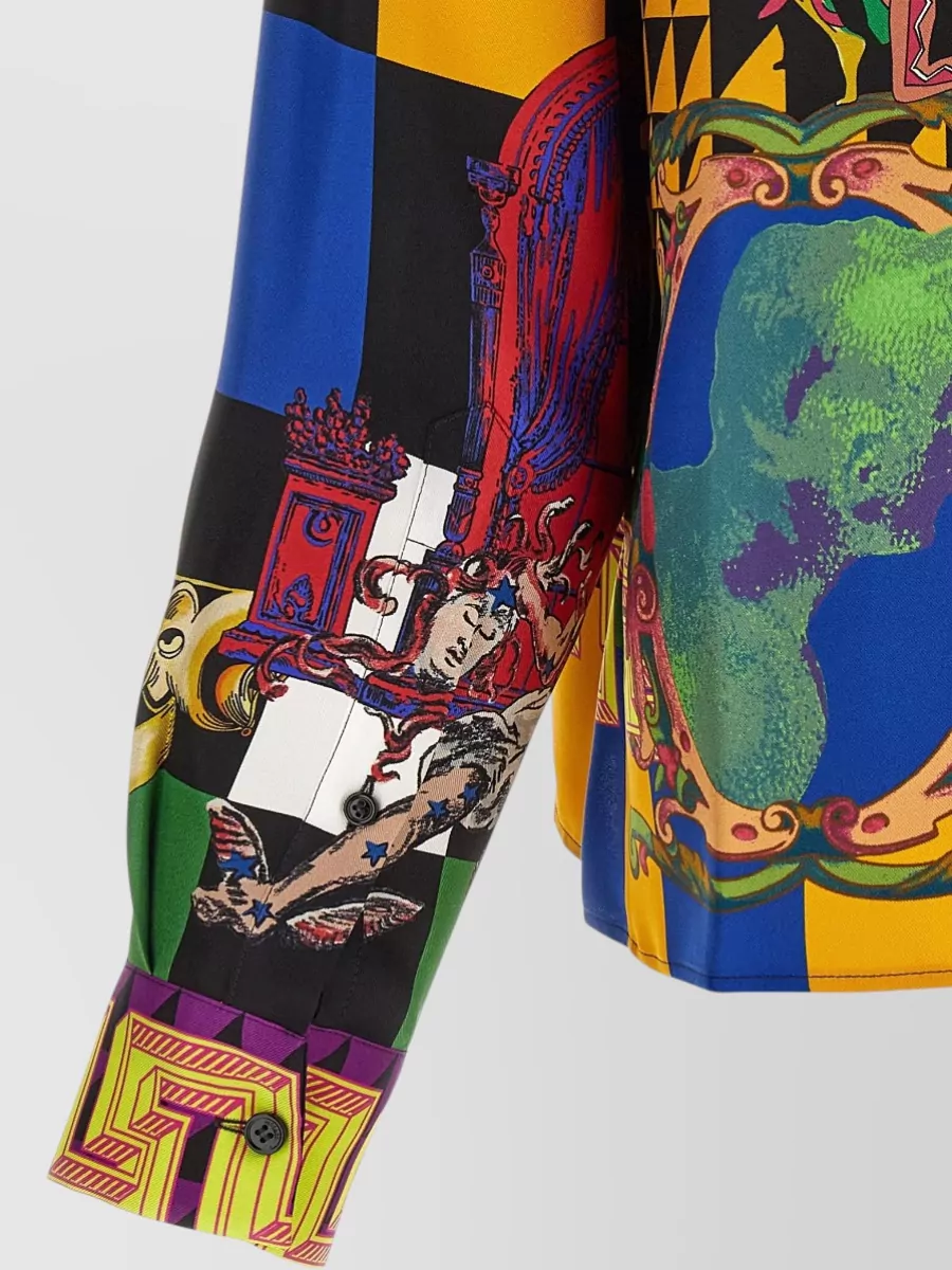 Versace Silk Medusa Collage Print Long-Sleeve Shirt