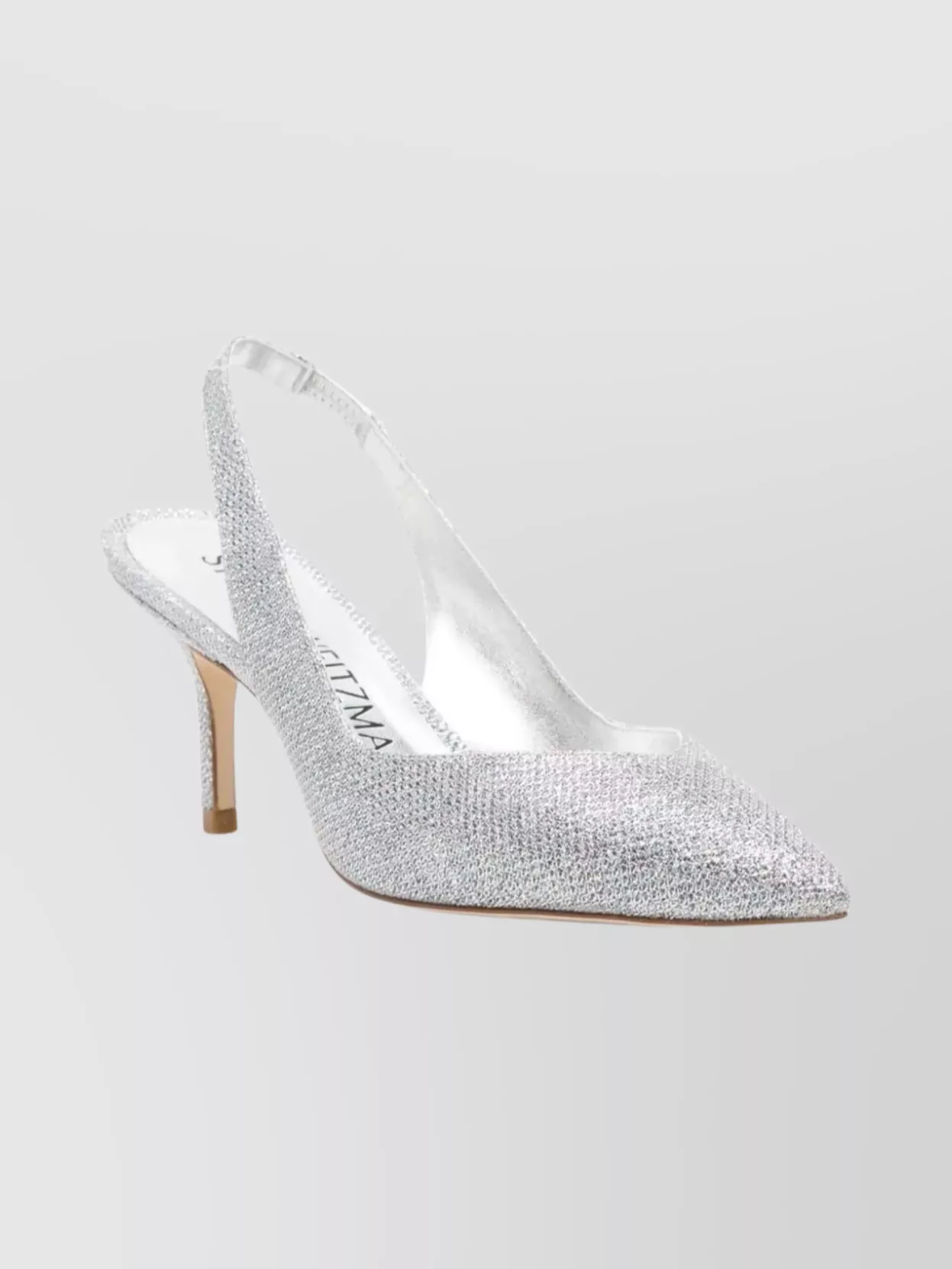 Stuart Weitzman Glitter Mid Heel Pointed Toe Pumps In Silver