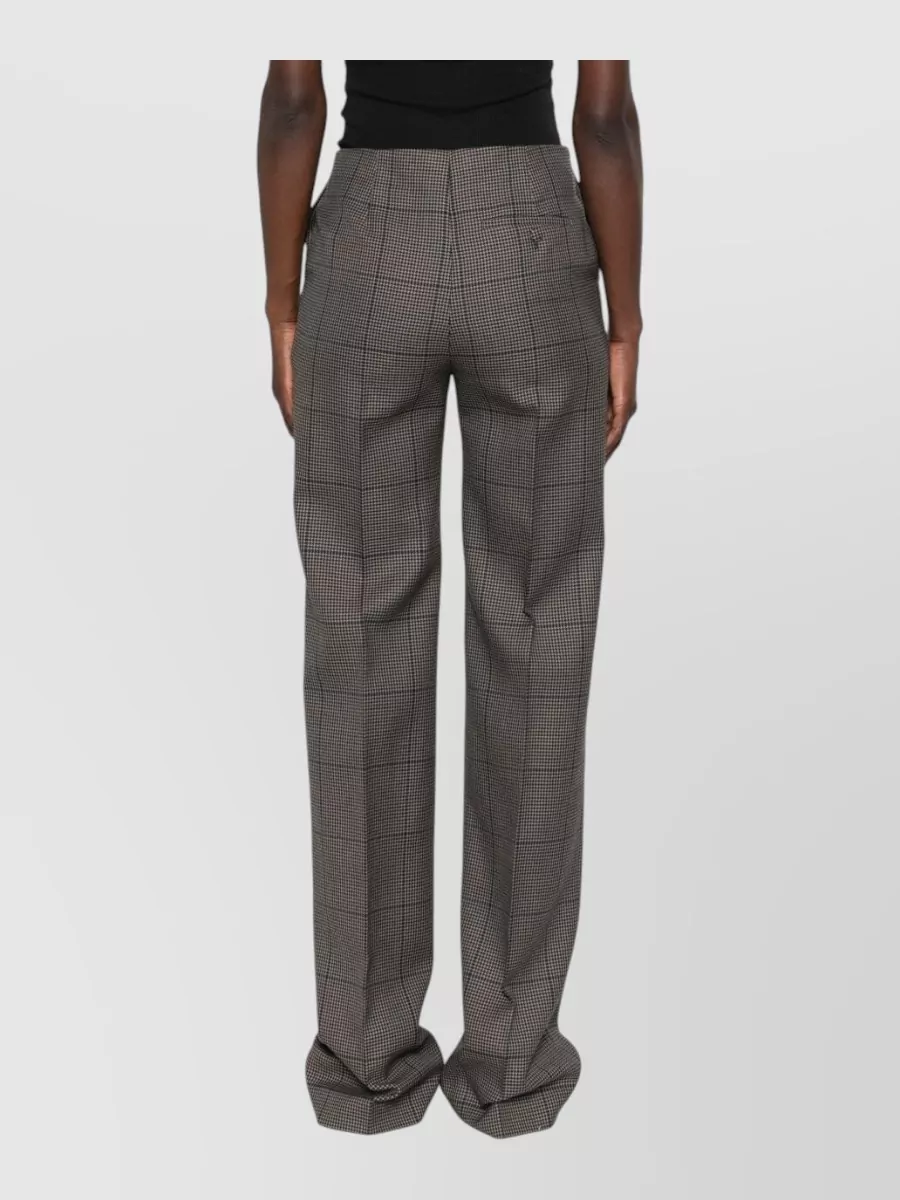 Mugler Wool Houndstooth Straight-Leg Tailored Trousers