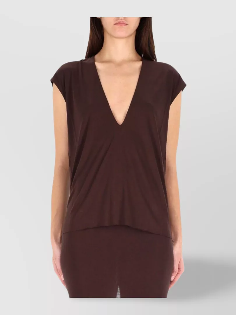 Rick Owens Lightweight Relaxed Fit Cap Sleeve Top In Brown