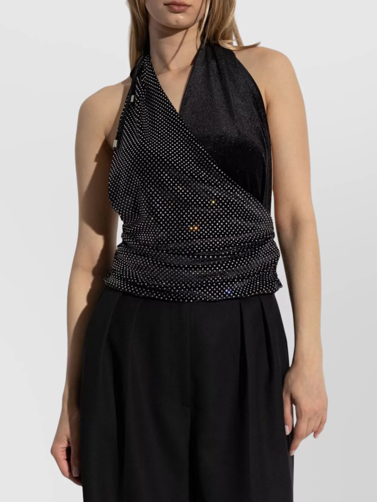 Balmain Draped Halterneck Top Sparkling Embellishments