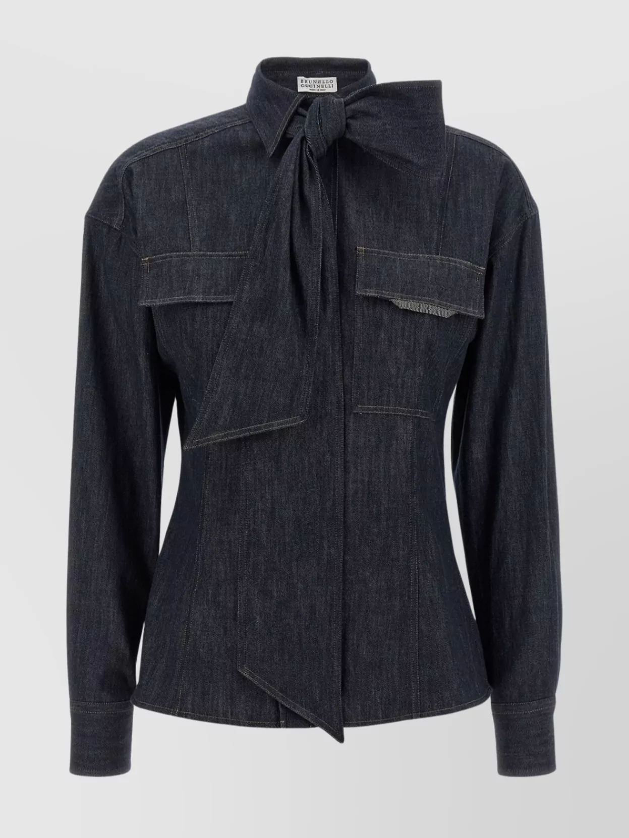 Brunello Cucinelli Bow Pocket Long Sleeve Shirt In Blue