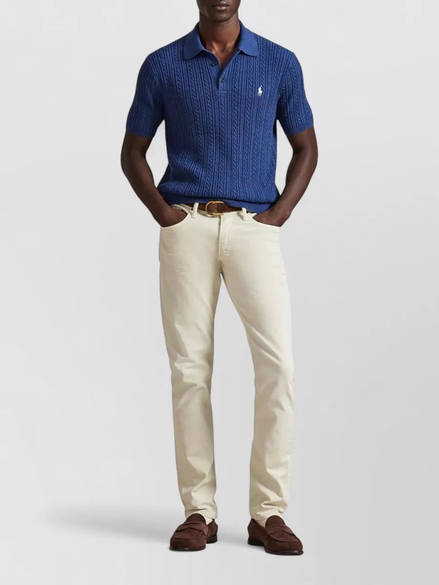Polo Ralph Lauren Cable-Knit Cotton Short-Sleeve Polo Shirt