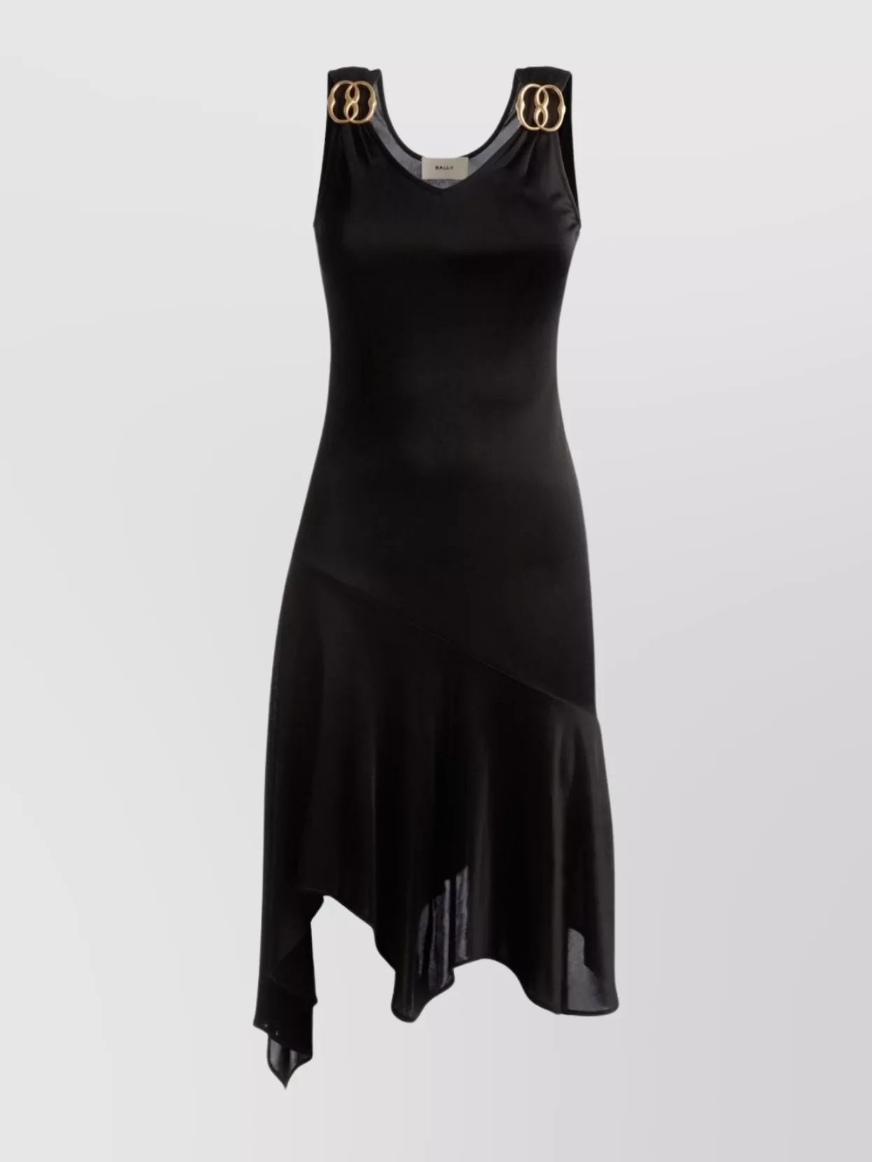 Shop Bally Asymmetric Midi Dress With Ruffle Hem And V-neck In Black