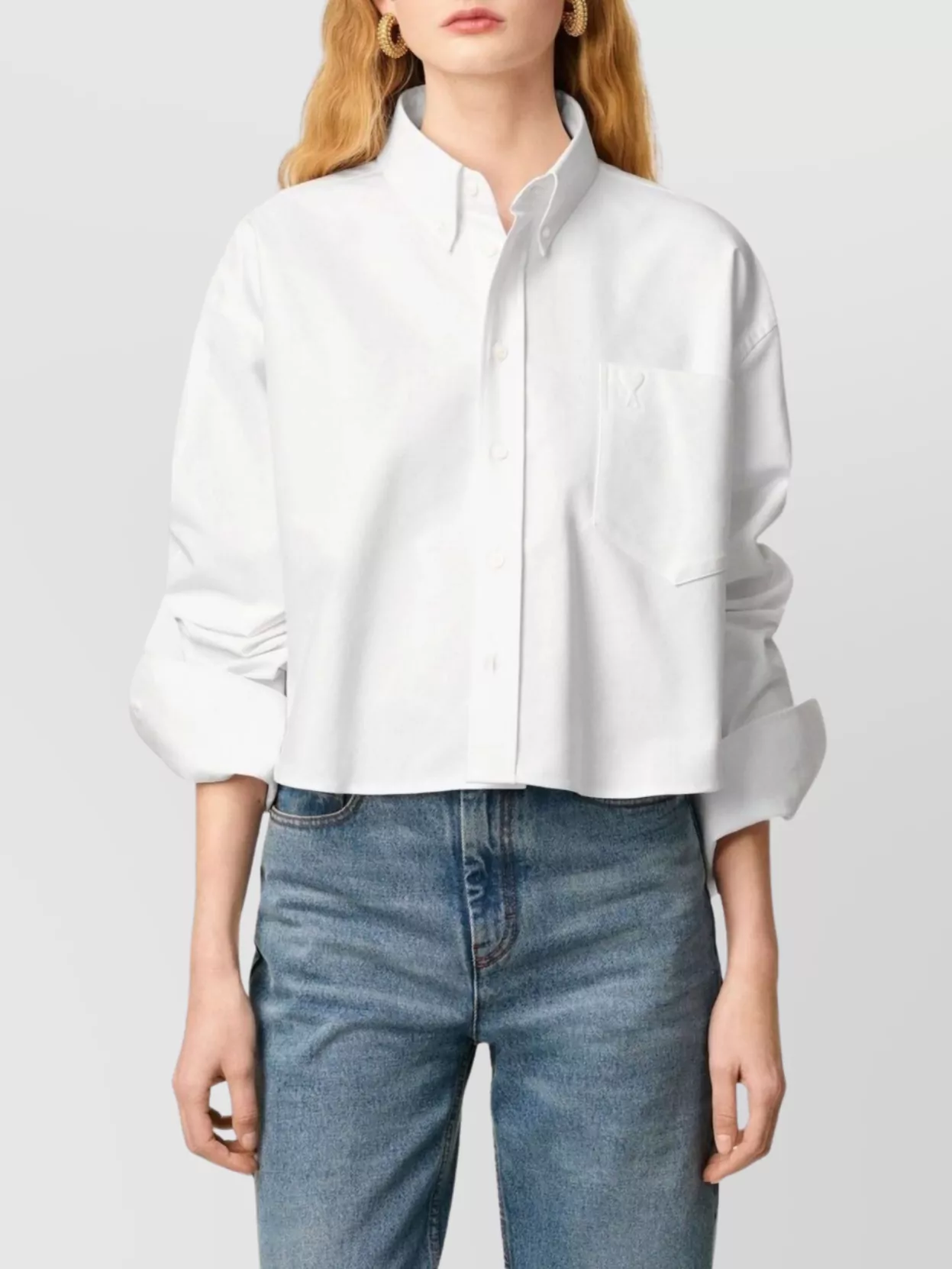 Ami Paris Cropped Cotton Shirt Long Sleeves