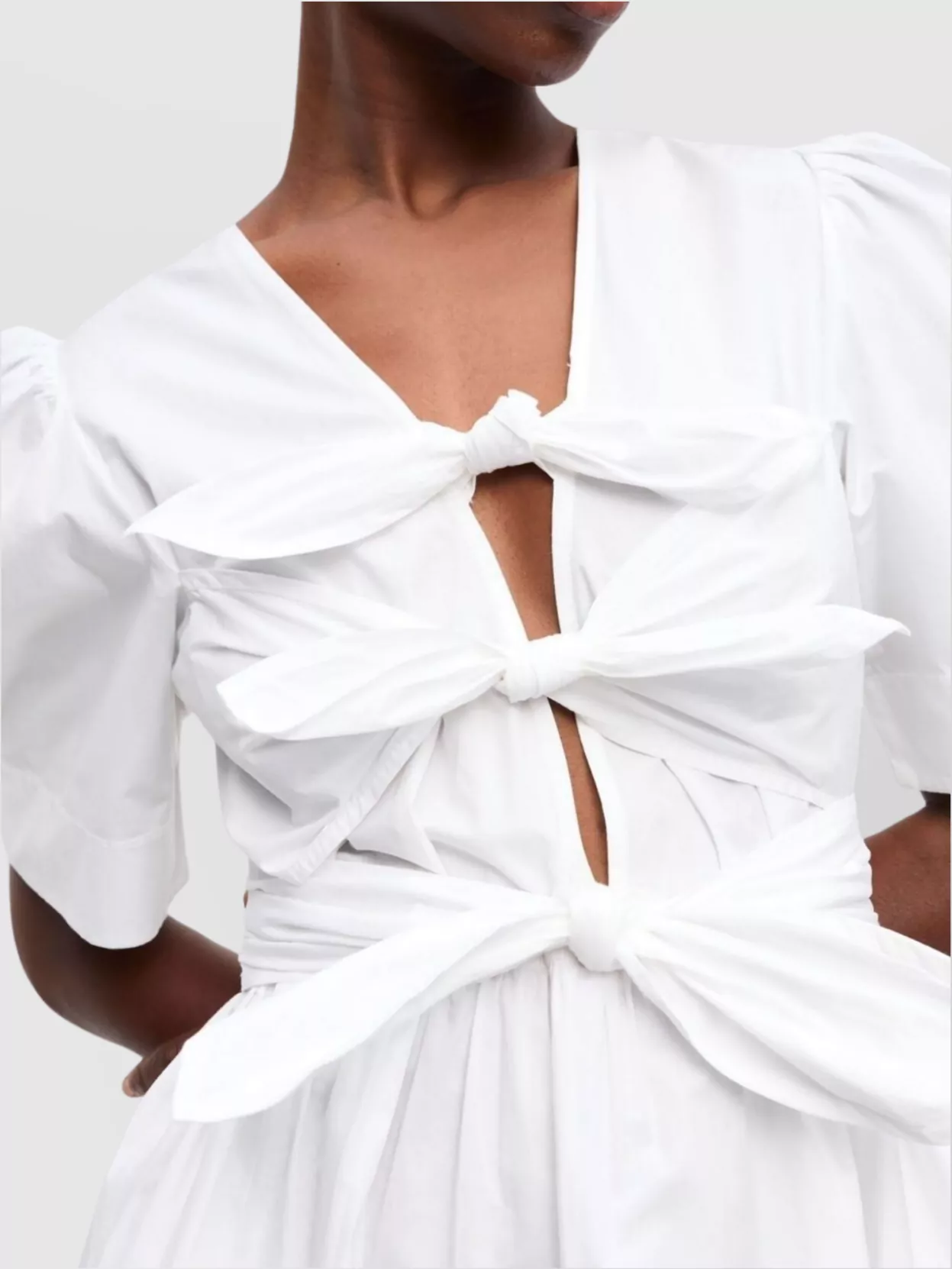Ganni Belted Tie-detailed Gathered Cotton-blend Poplin Midi Dress