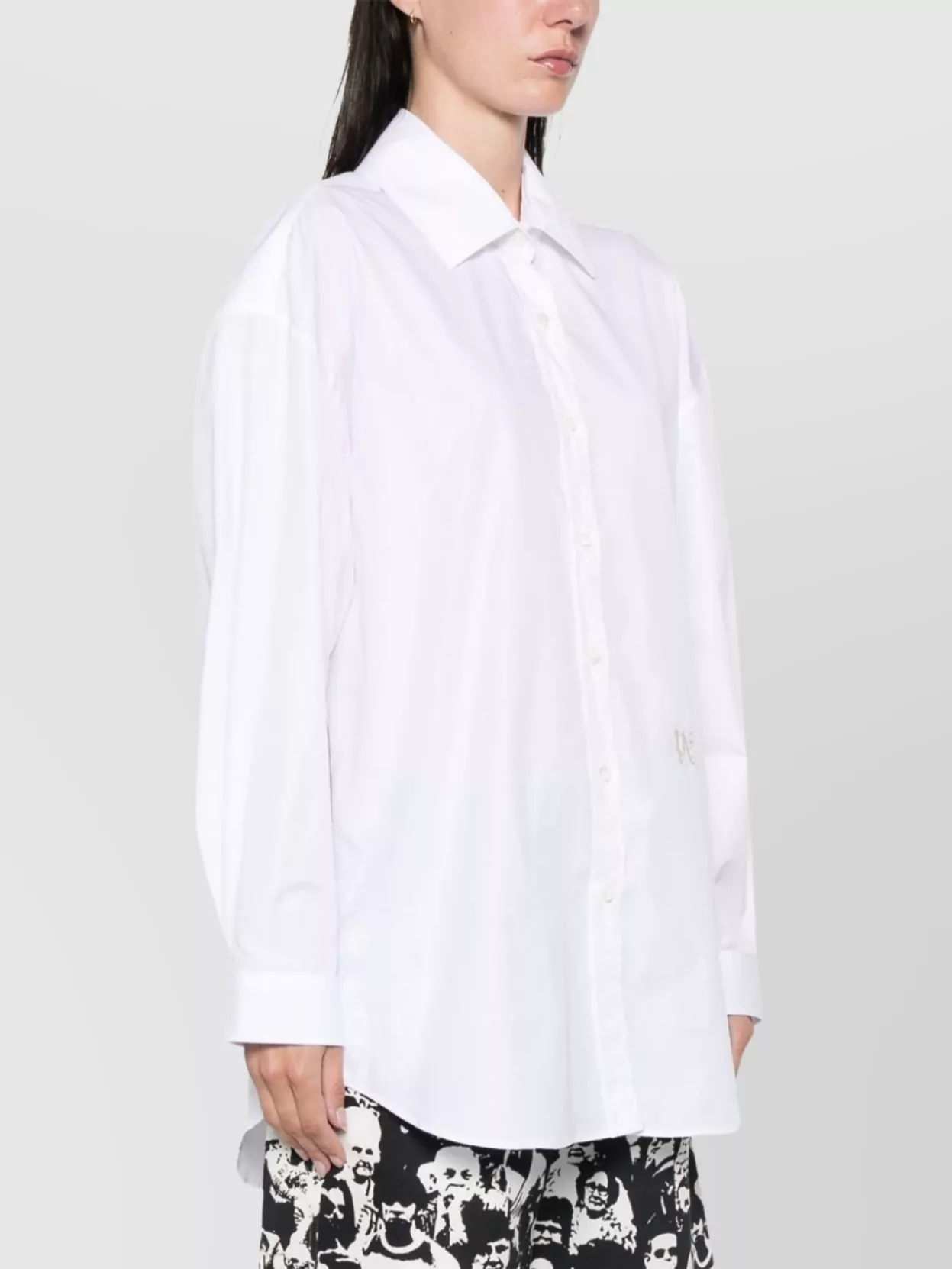 Palm Angels Monogram-Embroidered Loose Shirt With Curved Hem