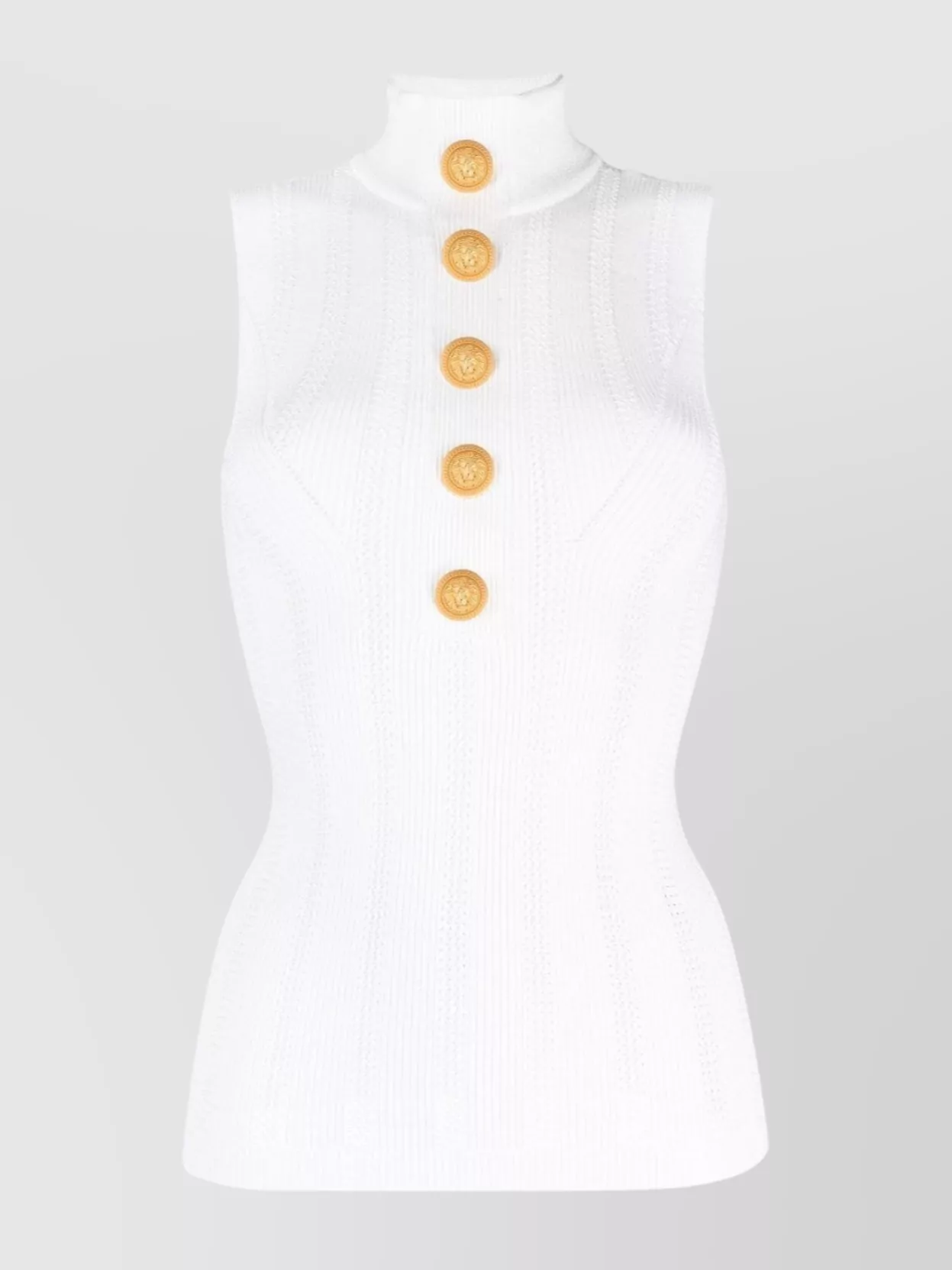 Shop Balmain High-neck Sleeveless Top With Straight Hem In White