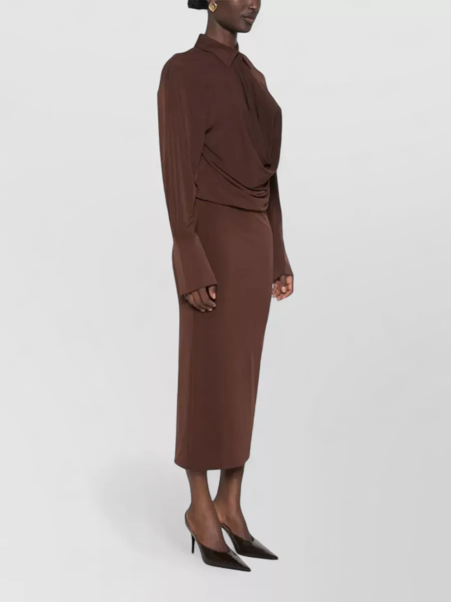 The Andamane Deep V-Neck Long-Sleeve Midi Dress