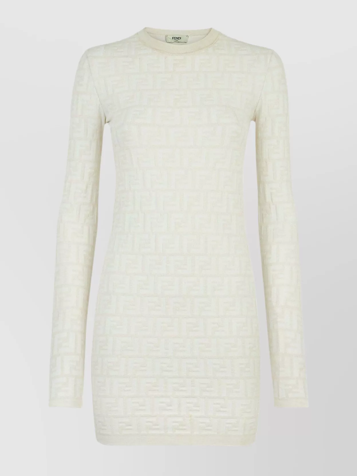 Shop Fendi Textured Long Sleeve Mini Dress In White