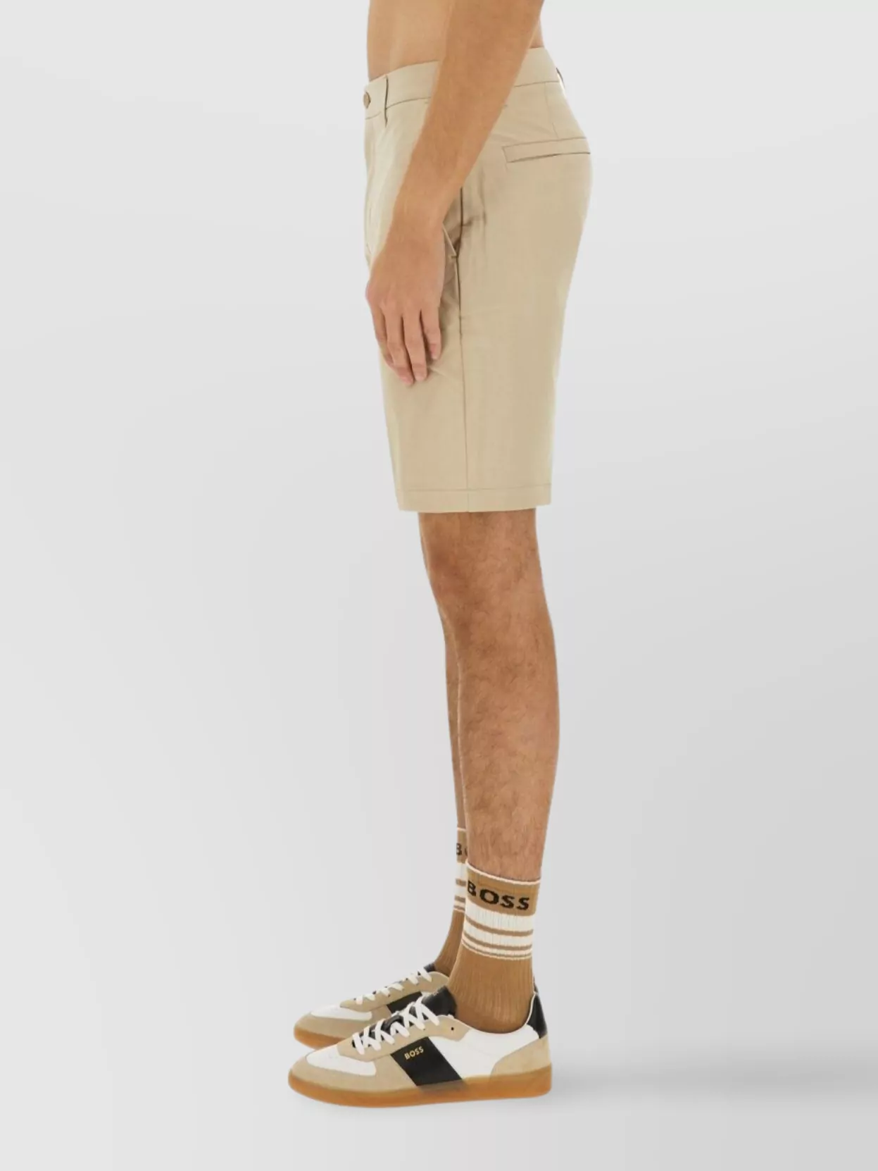 Hugo Boss Fitted Bermuda Shorts With Pockets And Loops In Neutral