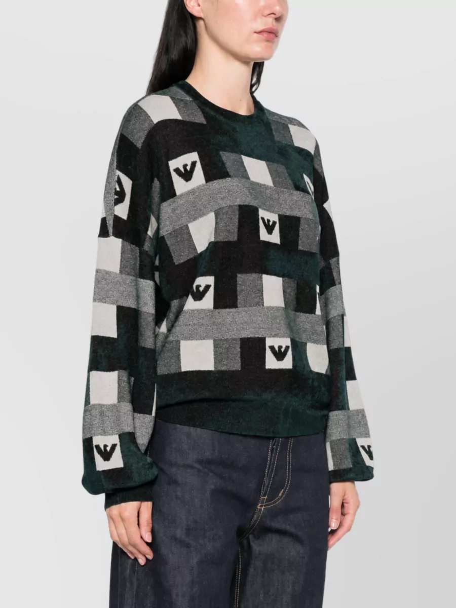 Emporio Armani Checked Logo-Intarsia Crew-Neck Sweatshirt