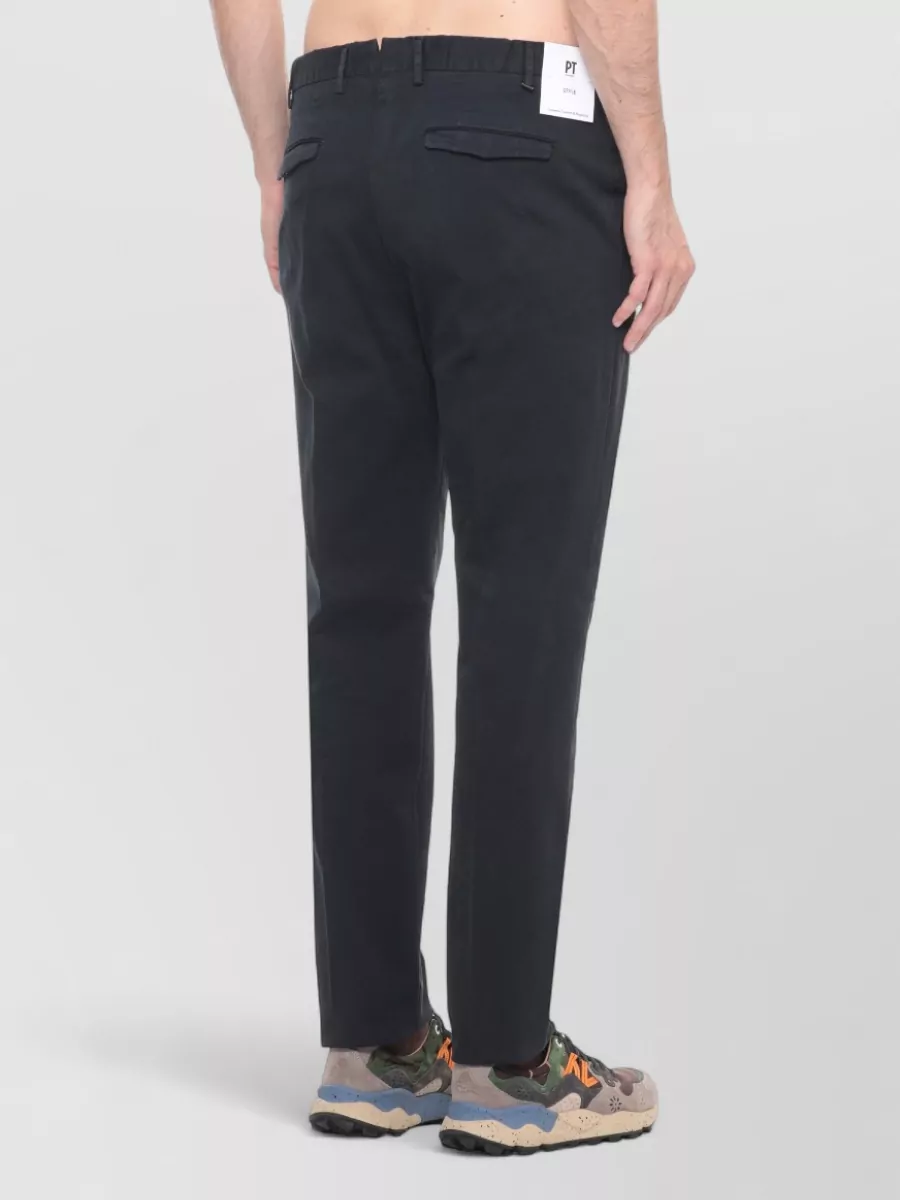 Pt Torino Cotton Trousers Belt Loops Rear Flap Pockets