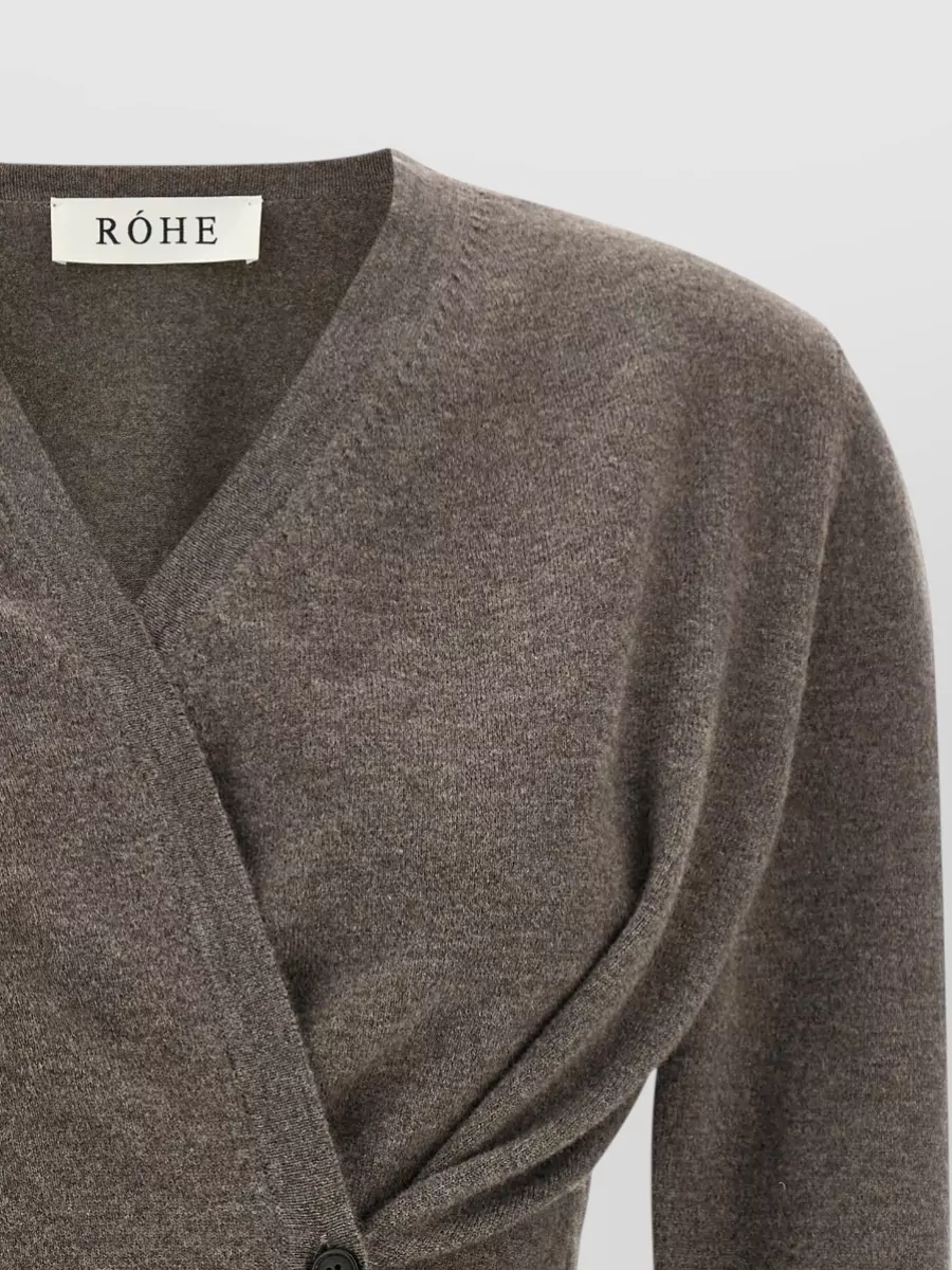 Róhe Asymmetric Ribbed Fine-Knit V-Neck Cardigan