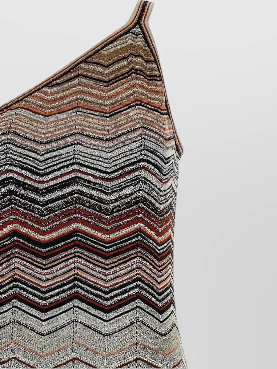 Missoni One Shoulder Knit Maxi Chevron Dress