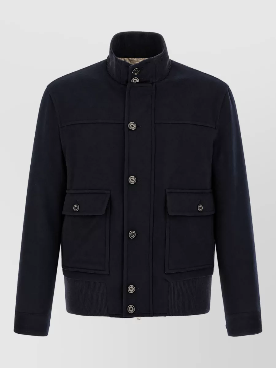 Lardini cashmere wool ribbed high neck single breasted coat