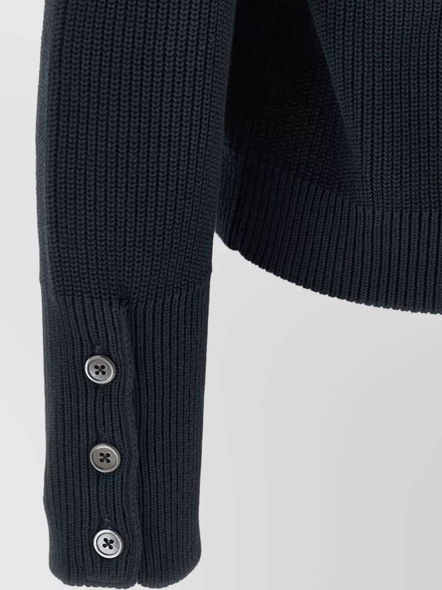Thom Browne V Neck Ribbed Cardigan Front Pockets