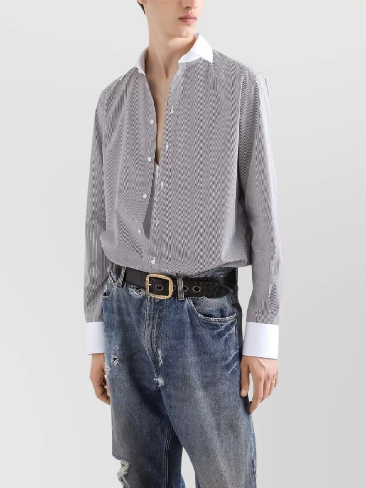 Dolce&Gabbana Striped Cotton Shirt Contrasting Collar