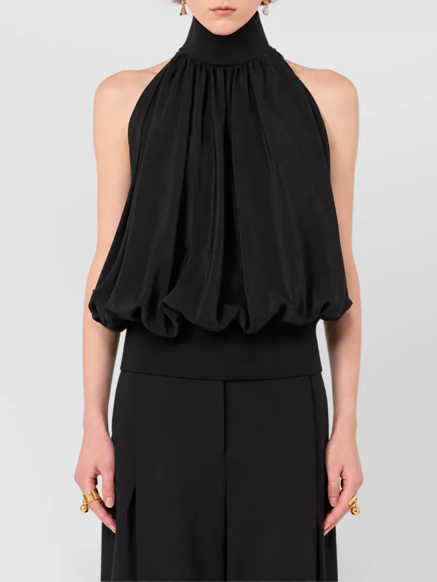 Sportmax Silk Ribbed Halterneck Sleeveless Gathered Top
