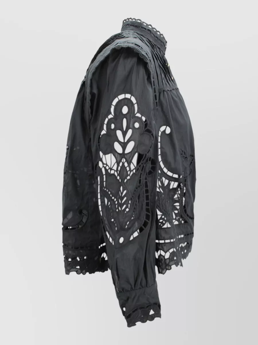 Farm Rio Embroidered High Neck Button Blouse